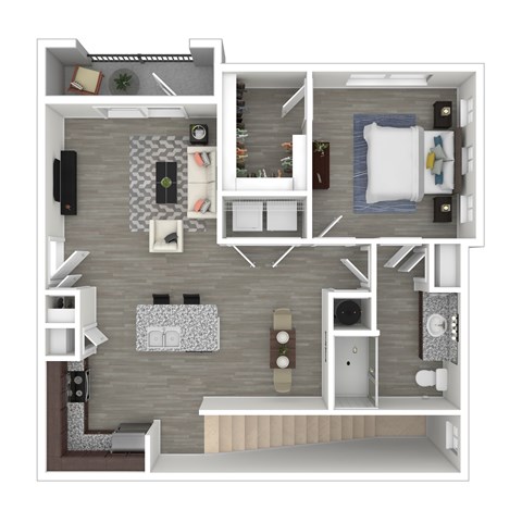 Floor plan for 1 bed, 1 bath, 754 sqft